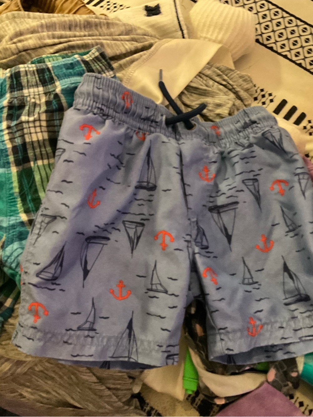 Kids' Light Blue Nautical Swim Shorts with Anchors